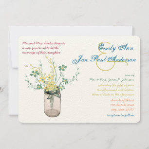 Mason Jar Wild Blume Sage und Senf Yellow Einladung