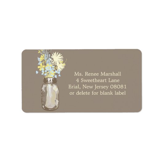 Mason Jar & Wildblumen Adressaufkleber (Vorne)