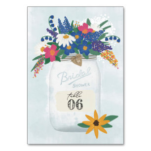 Mason Jar & Wildblumen Brautparty Tischnummer