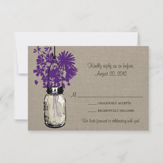 Mason Jar & Wildblumen Burlap RSVP Karte (Vorderseite)