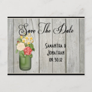 Mason Jar Wildblumen Holzplatten Save the Date Ankündigungspostkarte
