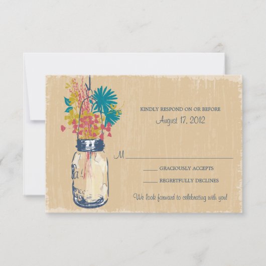 Mason Jar & Wildblumen RSVP-Karte RSVP Karte (Vorderseite)