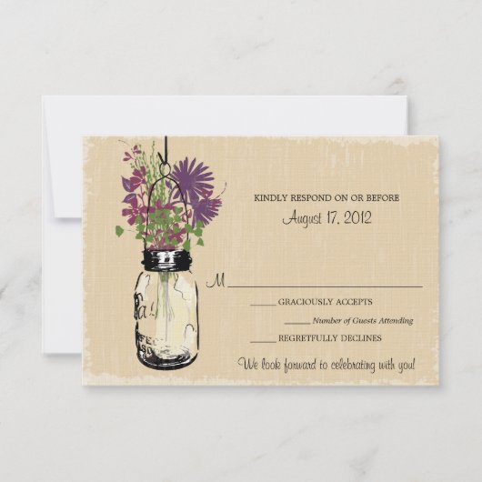 Mason Jar & Wildblumen RSVP-Karte RSVP Karte (Vorderseite)