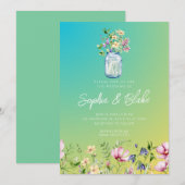 Mason Jar Wildblumen Rustic Ombre Green Wedding Einladung (Vorne/Hinten)