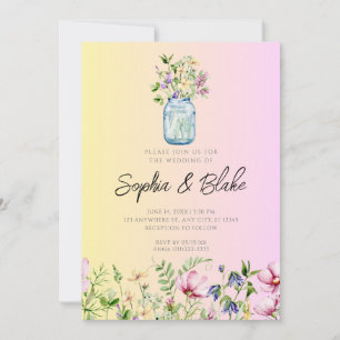 Mason Jar Wildblumen Rustic Ombre Pink Wedding Einladung