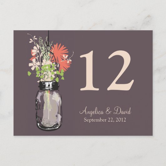 Mason Jar & Wildblumen Tischkarte Postkarte (Vorderseite)