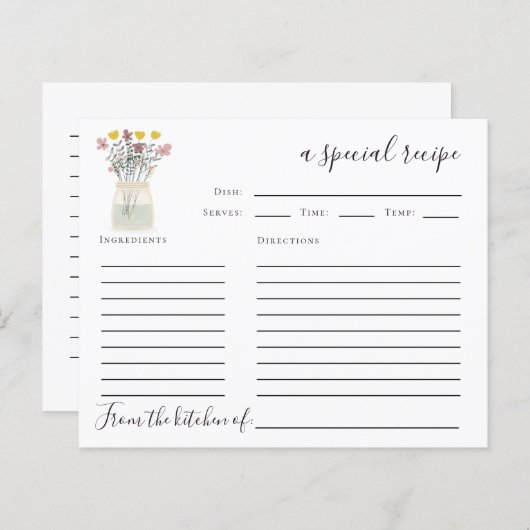 Mason Jar Wildlowers Brautparty Rezept Card (Vorne/Hinten)