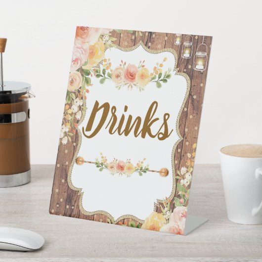 Mason Jar with a rustic flowers table sign Sockelschild (In SItu)