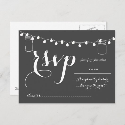 Mason Jar zündet RSVP-Hochzeitkarten Einladungspostkarte (Vorne/Hinten)