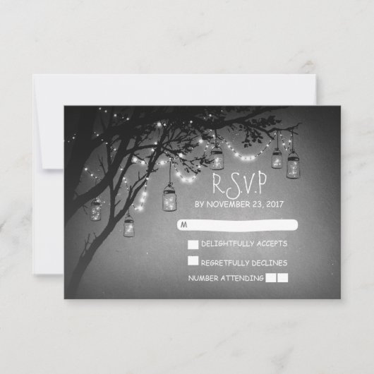 Mason Jars Baum Land rustikale Hochzeit RSVP Karte (Vorderseite)