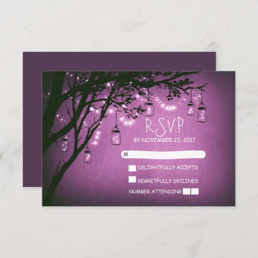 Mason Jars Baum Land rustikale Hochzeit RSVP Karte (Vorne/Hinten)