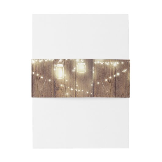 Mason Jars Firefly Lights Barn Wood Wedding Einladungsbanderole (Rückseitenbeispiel)