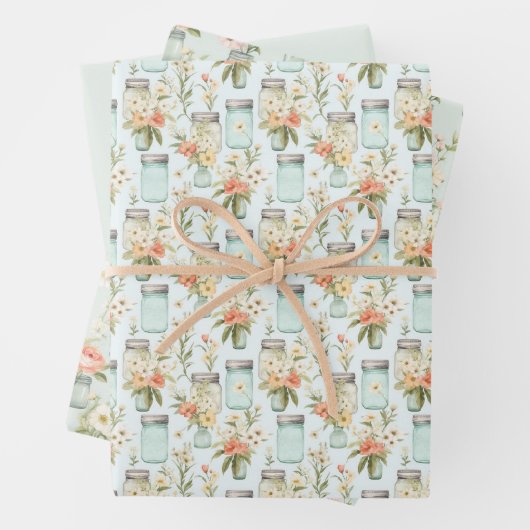 Mason Jars Green Orange Florals Greenery Geschenkpapier Set (Beispiel)