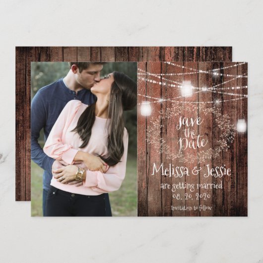 Mason Jars Lights Baby Breath Save the Date rustik Einladung (Vorne/Hinten)