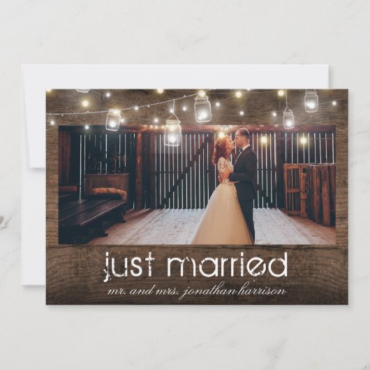 Mason Jars Lights Foto Nur verheiratet Empfang Ankündigung (Vorderseite)