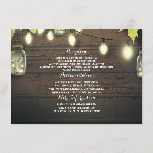 Mason Jars Lights Hochzeit im Herbst Gastinformati Begleitkarte (Vorderseite)