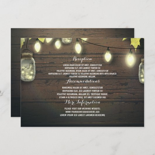 Mason Jars Lights Hochzeit im Herbst Gastinformati Begleitkarte (Vorne/Hinten)