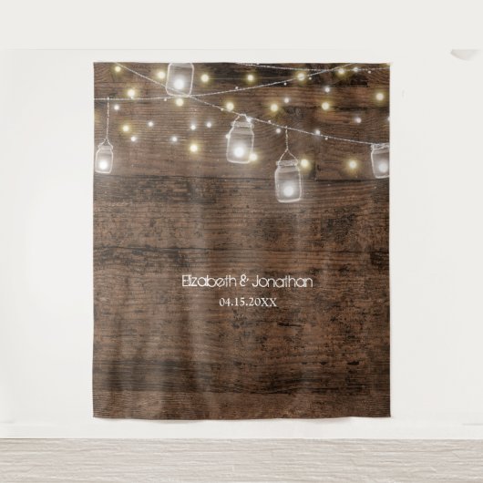 Mason Jars & Lights Hochzeitsreise Foto Hintergrun Wandteppich (Vorderseite)