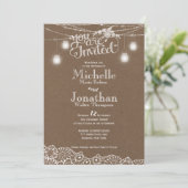 Mason Jars Lights Lace Rustikale Hochzeitseinladun Einladung (Stehend Vorderseite)