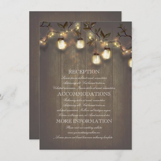 Mason Jars Lights Rustikales Hochzeitsszenario Begleitkarte (Vorne/Hinten)