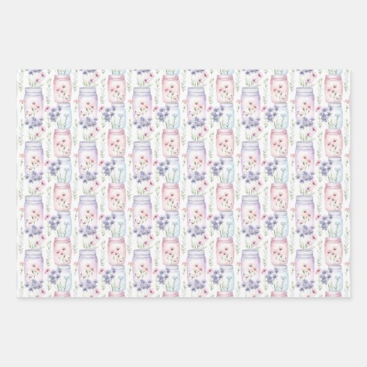 Mason Jars Lila Pink Florals Grüne Geschenkpapier Set (Vorderseite)