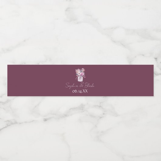 Mason Jars mit Blume Burgund Wasserflaschenetikett (Einzelnes Label)