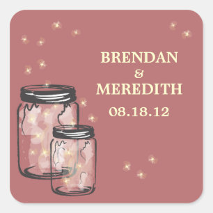Mason Jars mit Feuertreuen Hochzeit Quadratischer Aufkleber