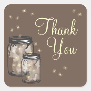 Mason Jars mit Glühwürmchen Danke Quadratischer Aufkleber