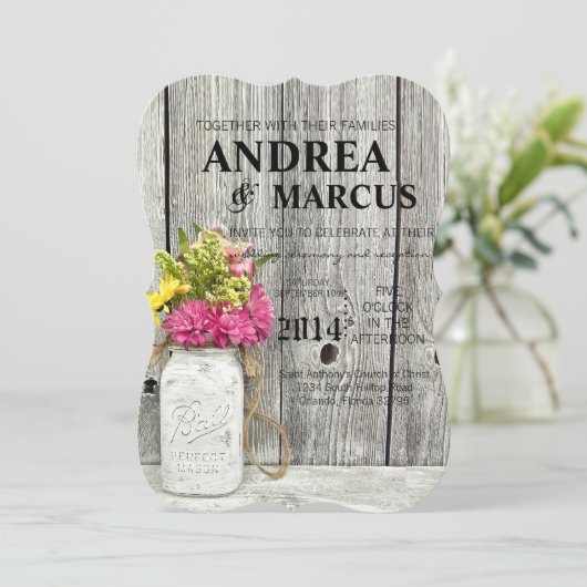 Mason Jars mit Wildblumen 12x18 Wedding Einladung (Stehend Vorderseite)