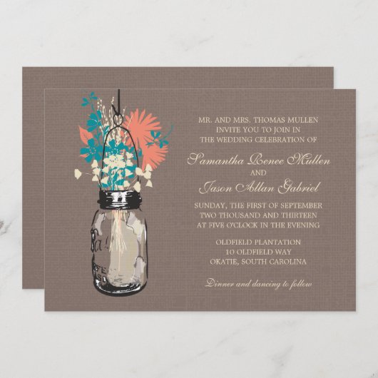 Mason Jars mit Wildblumen Brautparty Einladung (Vorne/Hinten)