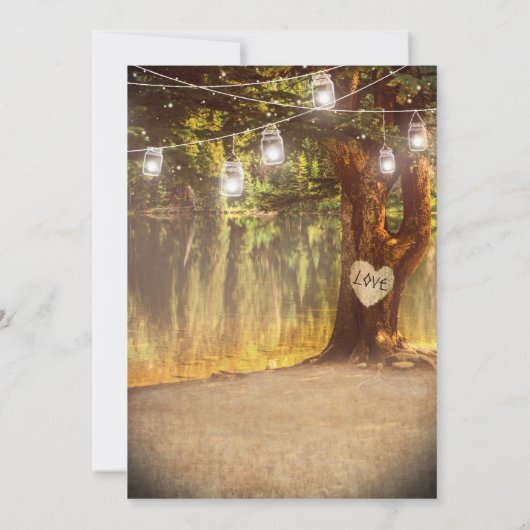 Mason Jars Rustikaler Tree Lake Twinkle Lights Hoc Einladung (Rückseite)