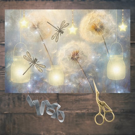 Mason Jars Stars Dragonflies und Dandelion Seeds Seidenpapier