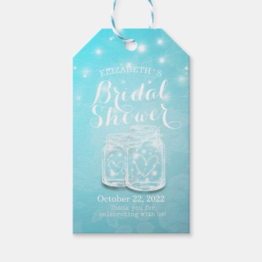 Mason Jars String Lights Blue Blume Brautparty Geschenkanhänger (Vorderseite)