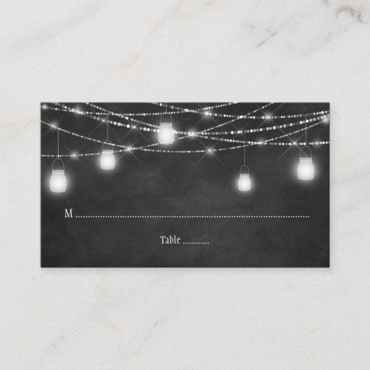 Mason Jars String Lights Chalkboard Platzkarten (Vorderseite)