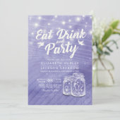 Mason Jars String Lights EAT Drink Party Einladung (Stehend Vorderseite)