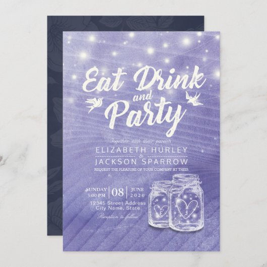 Mason Jars String Lights EAT Drink Party Einladung (Vorne/Hinten)