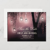 Mason Jars String Lights Elegant Save the Date Ankündigungspostkarte (Vorne/Hinten)