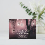 Mason Jars String Lights Elegant Save the Date Ankündigungspostkarte (Stehend Vorderseite)