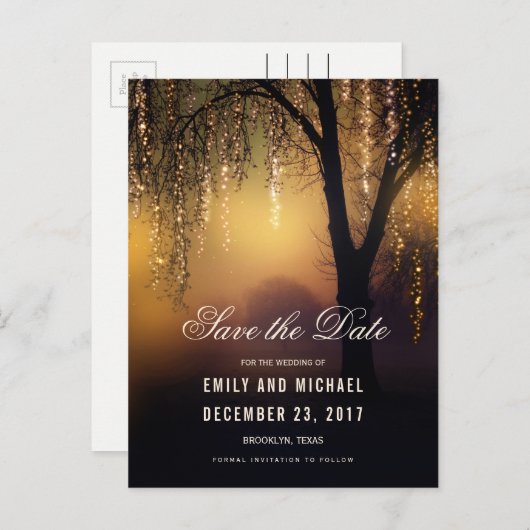 Mason Jars String Lights Elegant Save the Date Ankündigungspostkarte (Vorne/Hinten)