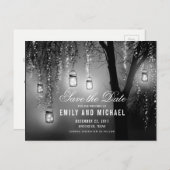 Mason Jars String Lights Elegant Save the Date Ankündigungspostkarte (Vorne/Hinten)