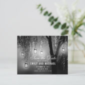 Mason Jars String Lights Elegant Save the Date Ankündigungspostkarte (Stehend Vorderseite)