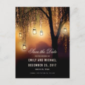 Mason Jars String Lights Elegant Save the Date Ankündigungspostkarte (Vorderseite)
