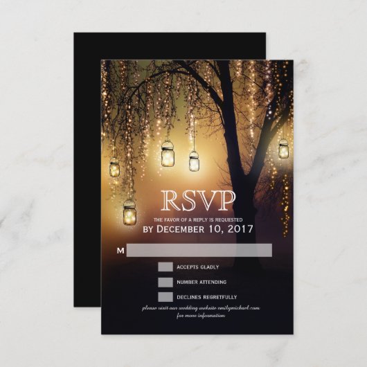 Mason Jars String Lights Elegante RSVP-Karte RSVP Karte (Vorne/Hinten)