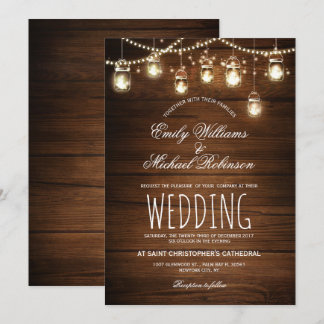 Mason Jars String Lights Elegante Rustikale Hochze Einladung
