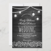 Mason Jars String Lights Elegante Rustikale Hochze Einladung (Vorderseite)