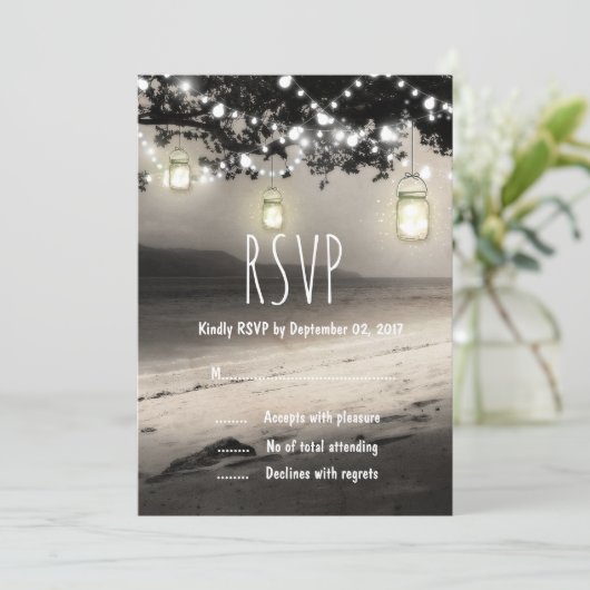 Mason Jars String Lights Elegante Rustikale Hochze Einladung (Stehend Vorderseite)