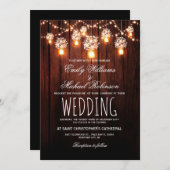 Mason Jars String Lights Elegante Rustikale Hochze Einladung (Vorne/Hinten)