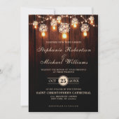 Mason Jars String Lights Elegante Rustikale Hochze Einladung (Vorderseite)