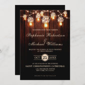 Mason Jars String Lights Elegante Rustikale Hochze Einladung (Vorne/Hinten)