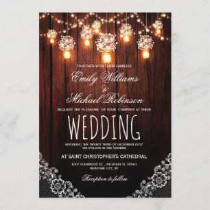 Mason Jars String Lights Elegante Rustikale Hochze Einladung